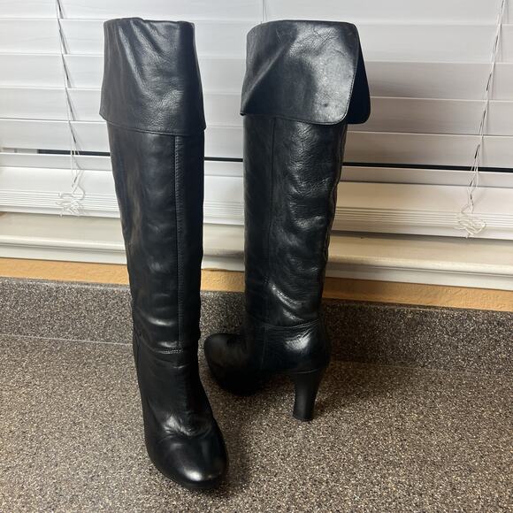 Steve Madden Knee High Boots Womens Sz 8.5M Black Leather High Heel Dress/Casual - Picture 2 of 9